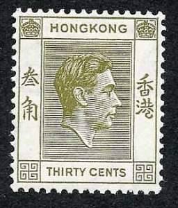 Hong Kong SG151 30c yellow-olive Perf 14 M/M cat 150 pounds