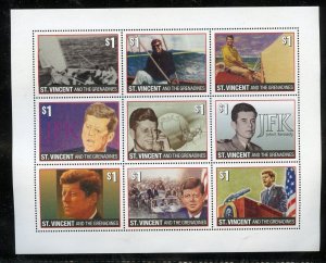 ST. VINCENT GRENADINES JOHN F. KENNEDY SET OF 4 SHEETLETS OF NINE MINT NH 