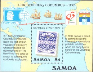 Samoa #810, Complete Set, 1992, Stamp on Stamp, Stamp Show, Never Hinged