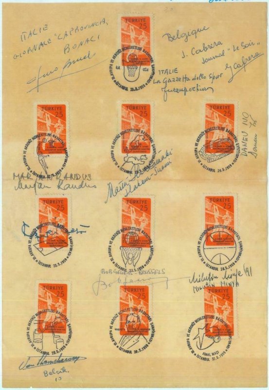 84751 - TURKEY - Postal History - European BASKETBALL postmarks on PAPER  1959