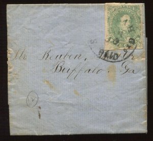 Confederate States 1 Used on Cover SAVANNAH TO BUFFALO GEORGIA BZ1432