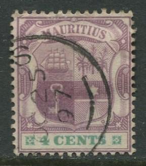 Mauritius - Scott 97 - Coat of Arms -1895 - Used - Single 4c Stamp