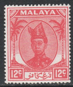 Malaya Trengganu Scott 70 - SG76, 1949 Sultan 12c Red MH*