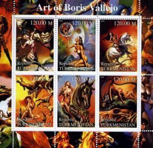 Turkmenistan 2000 BORIS VALLEJO Fantasy Art sheet (6) Perforated Mint (NH)