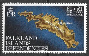 Falkland Islands Dependencies Scott 1LB1 MNH £1+£1 Rebuilding issue of 1982, Map