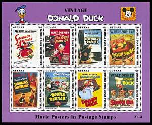 Guyana 2771, MNH, Disney Vintage Donald Duck Movie Posters miniature sheet of 8