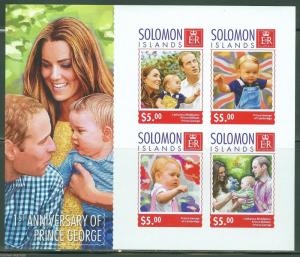SOLOMON ISLANDS  2014 1st BIRTHDAY PRINCE GEORGE WITH KATE & WILLIAM SHT IMPF NH