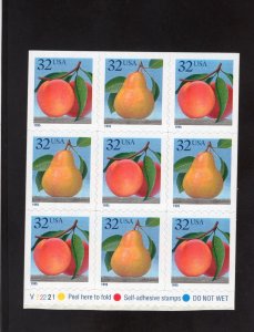2493-2494 Peach & Pear, MNH blk/9 w/plate #