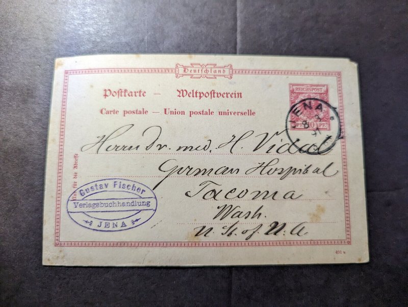 1891 Germany Postcard Cover Jena to Tacoma WA USA Gustav Fischer