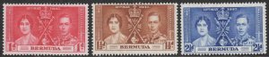 Bermuda #115 - Cplt Set of 3 ~ Coronation Issue ~ Unused, Med/Lt Hinge  (1937)