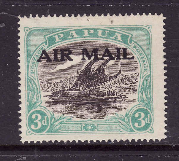 Papua New Guinea-Sc#C1d-unused 3p hinge blue grn & sepia blk airmail-Ships-1929-