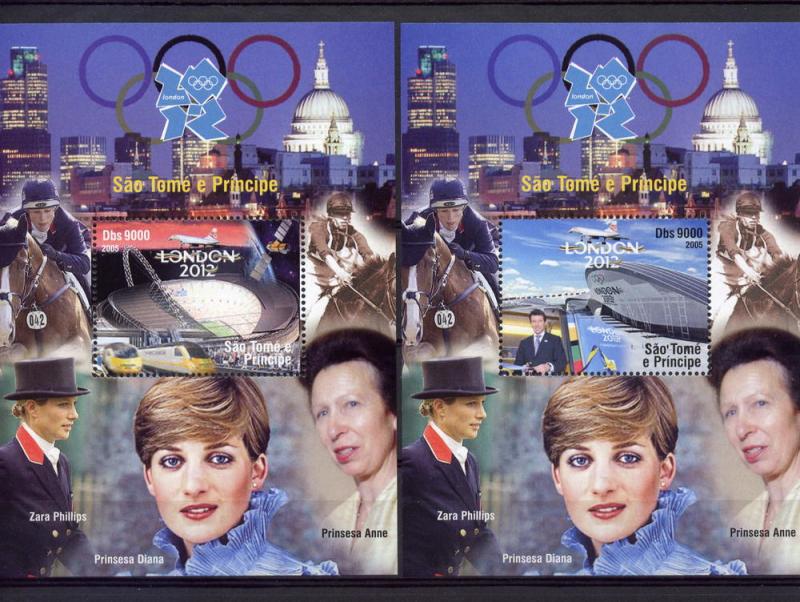 St.Thomas London Olympics -Diana-Space  4 Souvenir Sheets Perforated MNH