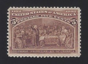 US #234 1893 Chocolate Perf 12 Mint OG LH VF SCV $60