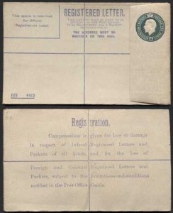 RP30b KGV 4d Grey-Green Registered Envelope Size F Flap 7 Imprint EO under Flap