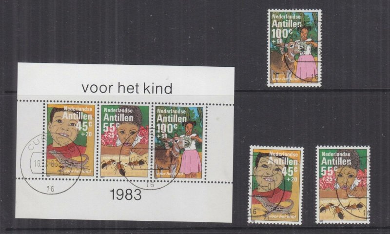 NETHERLANDS ANTILLES, 1983 Child Welfare set of 3 & Souvenir Sheet, used. 