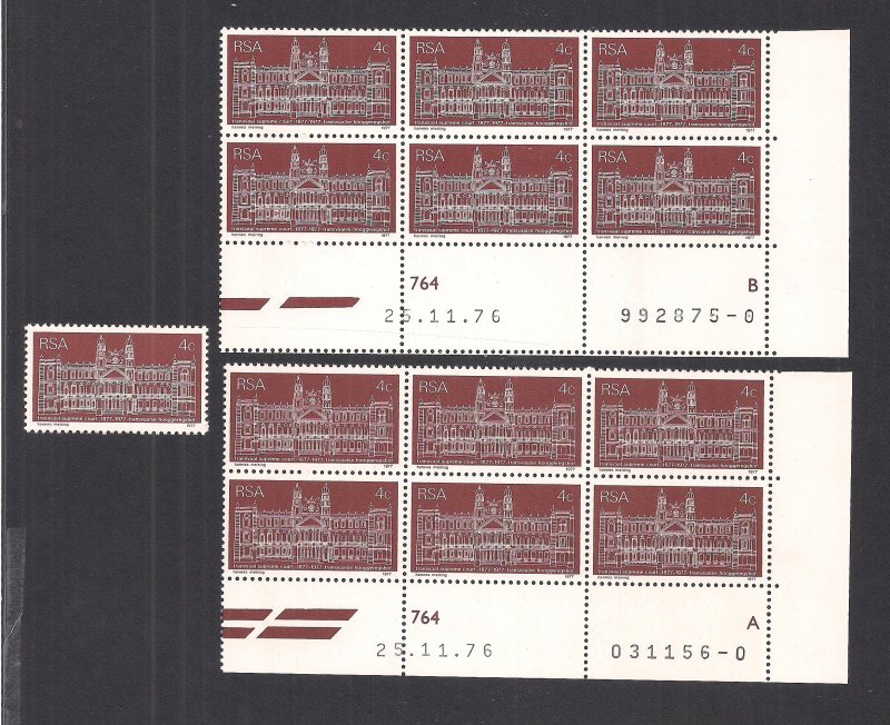 SOUTH AFRICA SC# 474  W/CONTROL B/6 CYLINDER #764  A+B #0   FVF/MNH  1977