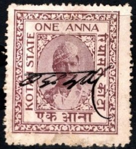 Vintage India Princely State Kotah Revenue 1 Anna State Quota Court Fees Used