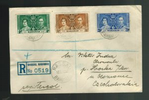 1937 Nassau Bahamas cover to Czechoslovakia KGVI Coronation Stamps