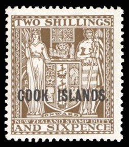 Cook Islands #103 Cat$50+ (for hinged), 1936 2sh6p brown, never hinged