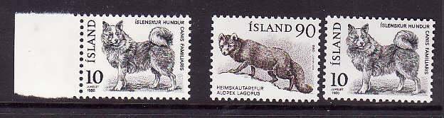 Iceland-Sc#526-7-Unused NH set-Animals-Dogs-1980-one copy of #526 is on plain