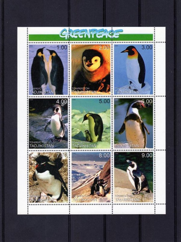 Tadjikistan 1999 Penguins-Greenpeace Sheetlet (9) Perforated MNH