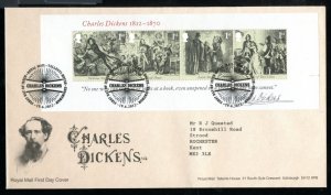 GB Scott 3043 Charles Dickens mini sheet Addr Royal Mail cachet FDC