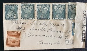 1940s Chile Censored Airmail cover to Vancouver Canada