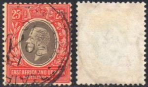 East Africa and Uganda 1914 25c black and red/yellow (white back) used