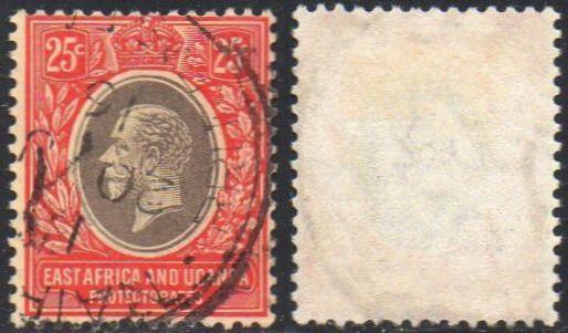 East Africa and Uganda 1914 25c black and red/yellow (white back) used
