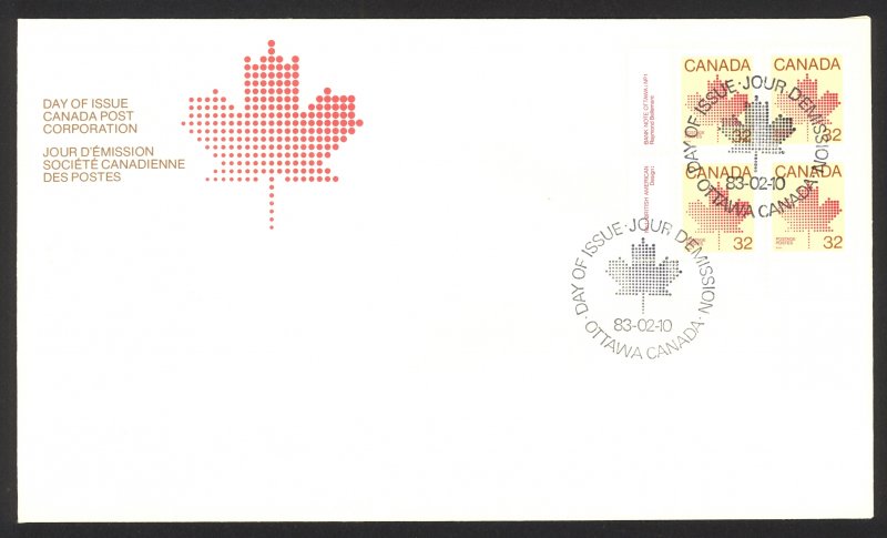 Canada Sc# 924 FDC inscription block 1983 02.10 Maple Leaf