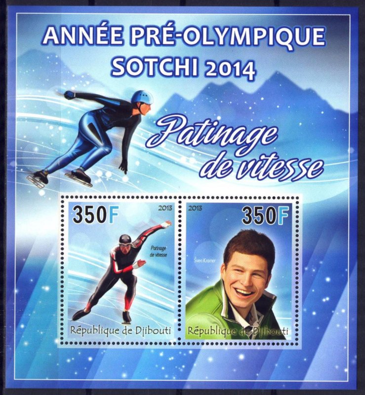 Djibouti 2013 Olympics Games Sochi 2014 (VII) Speed ​​Skating Sheet MNH