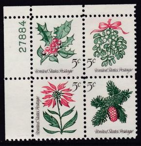 United States 1964 Plate Number Block Scott 1254-1257a Christmas Plants  VF/NH