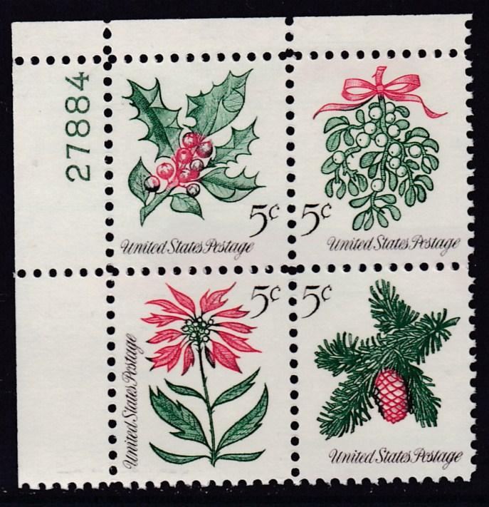 United States 1964 Plate Number Block Scott 1254-1257a Christmas Plants  VF/NH