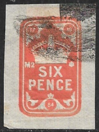 GREAT BRITAIN 1884 6d General Duty Embossed Revenue Booth 109 (17.10.84) M2 Used
