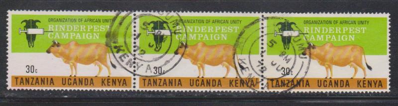 KENYA UGANDA & TANZANIA Scott # 233 Used Strip Of 3 - Rinderpest Campaign