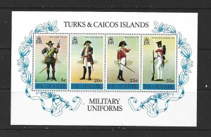 TURKS AND CAICOS - 1975 UNIFORMS SOUVENIR SHEET - SCOTT 302a - MNH