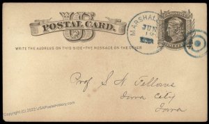 USA 1877 Marshaltown Iowa Blue Cancel Postal Stationery Card Cover 96281