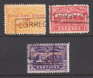 Nicaragua Sc C41, C42, C46 used. 1932 Air Post issues with red surcharges, F-VF 