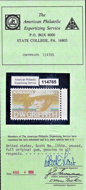 US 1975 Sc. #1555a VF/XF NH brown omitted, with normal for comparison, APS cert.