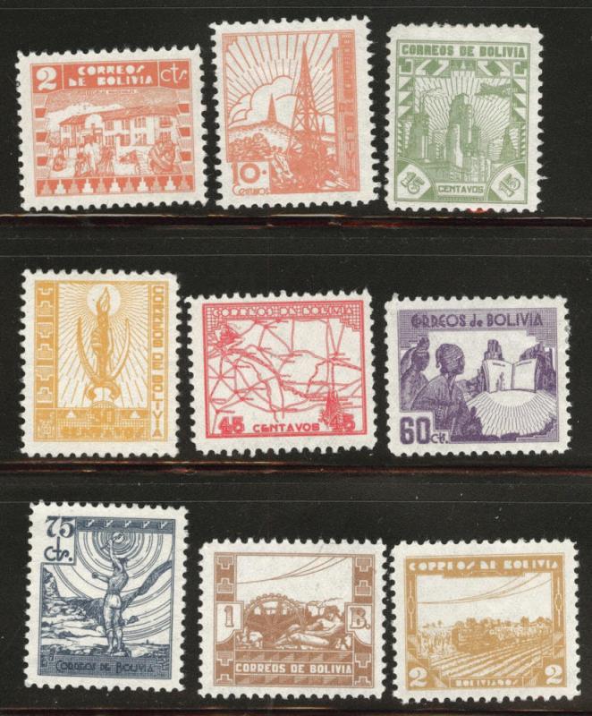 Bolivia Scott 242-250 mixed MNG to MH* 1938 set