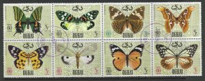 DUBAI 1968 BUTTERFLIES Set of 8 in Block Format Mi.295-302 CTO Used