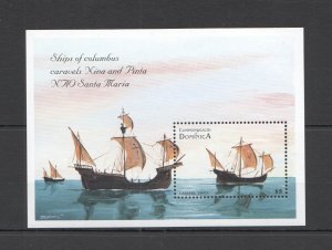 A1099 Dominica Transport Sailing Ships & Boats Columbus Caravels Bl Mnh