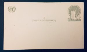 United Nations NY #UX2 3¢ UN Headquarters Postcard (1958). Mint