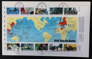 U.S. Used #2697 29c WW II 1942 Sheet of 10 First Day Cover. Choice!