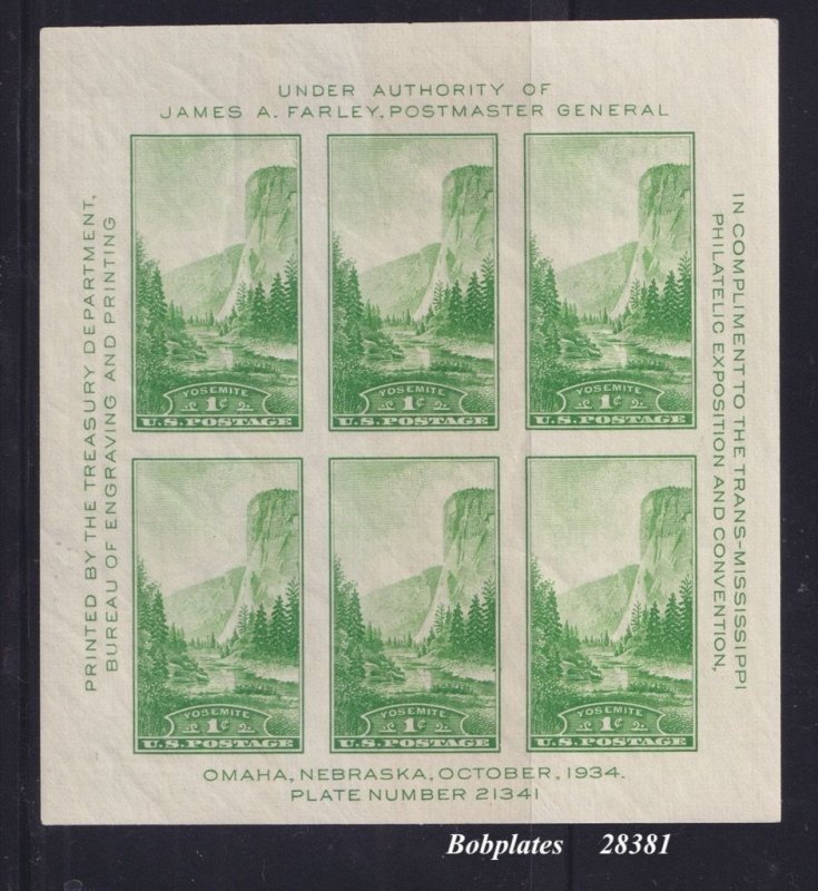 BOBPLATES #751 Trans Miss Yosemite Souvenir Sheet of 6 21341 VF MNH SCV=$15