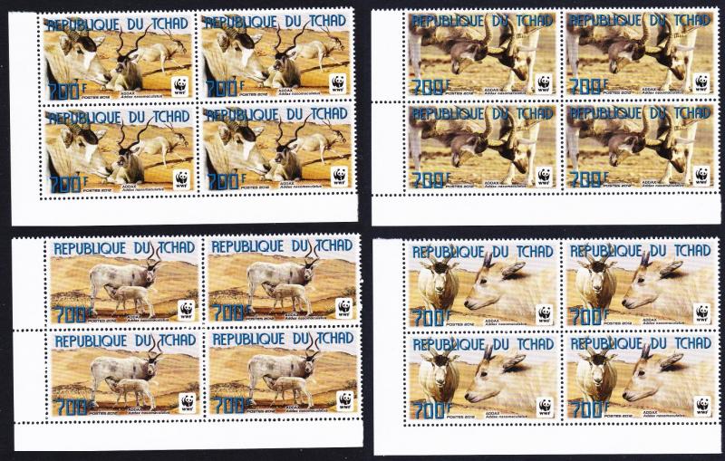 Chad WWF Addax Bottom Left Corner Blocks of 4 sets with margins