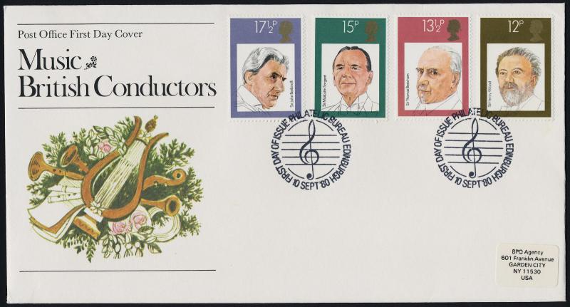 Great Britain 920-3 on addressed FDC - Music, English Conductors