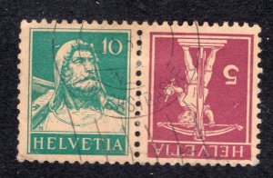 Switzerland 1927-28 10c blue green & 5c red violet on buff Tete beche Pair