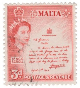 MALTA 1956-57 SCOTT # 252. USED. # 3