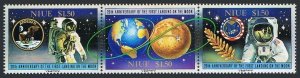 Niue 571 ac strip, MNH. Michel 742-744 strip. First Moon landing, 20th Ann.1989.